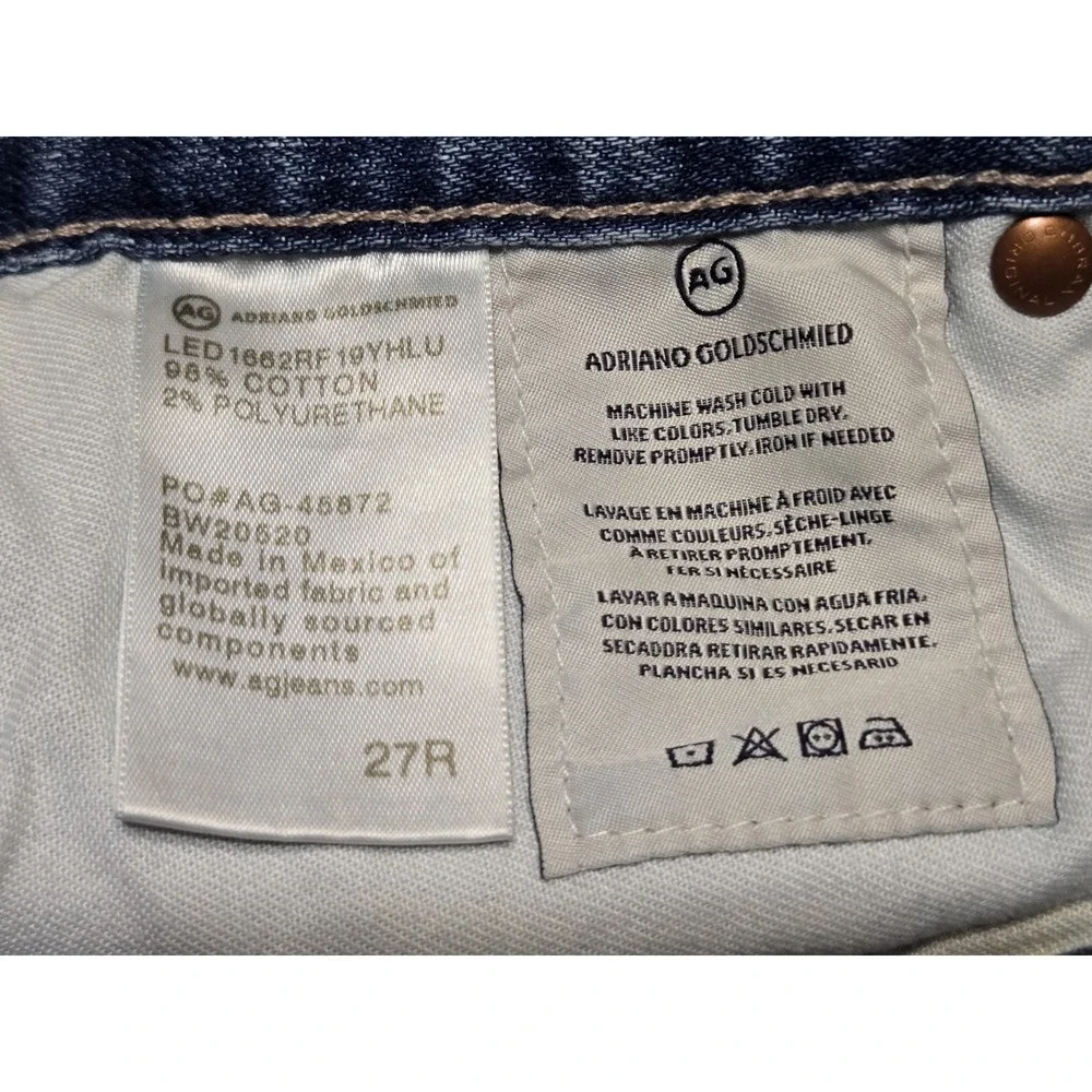 Ag-Ed Denim Adriano Goldschmied MidRise Jeans Fray Hem 27R Med Wash Blue Boot
